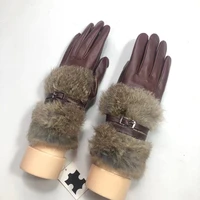 2021 new ladies sheepskin gloves winter riding warm rabbit fur fashion outdoor touch screen leather gloves wholesale
