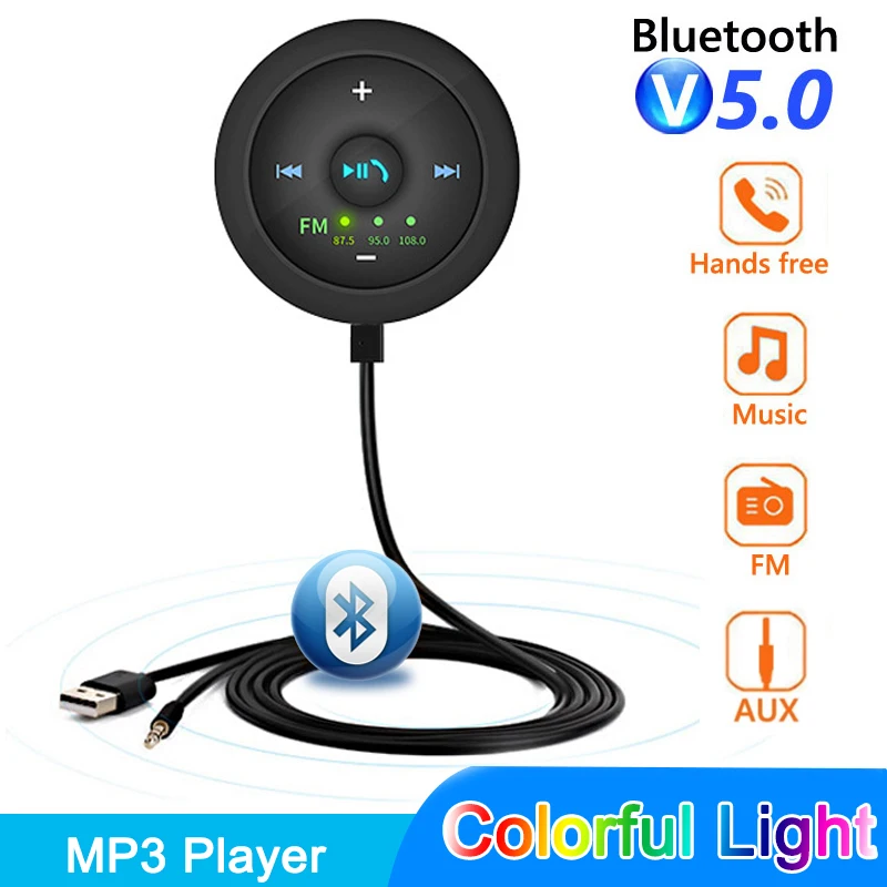 Transmisor FM auxiliar de Audio, receptor manos libres, unidad Flash USB, reproductor MP3 de música para coche, compatible con Bluetooth 5,0, Kit de coche