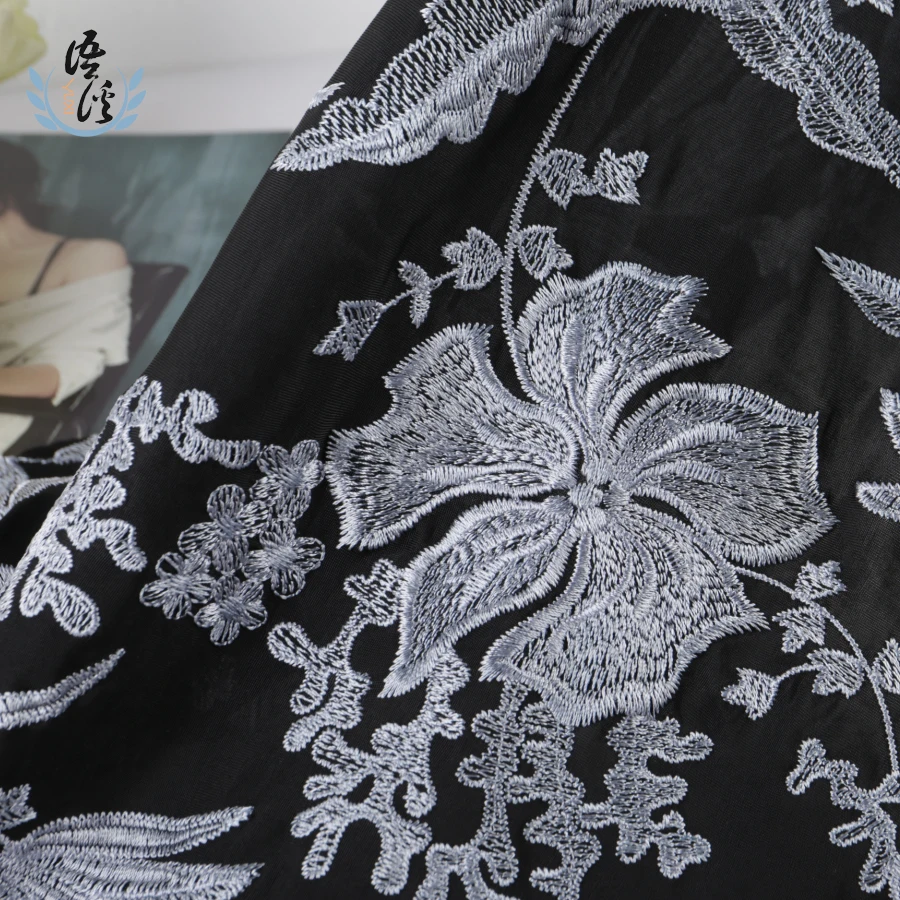 5 ярдов новая осенняя и зимняя фейерверк золы ткань с вышитым цветком черная