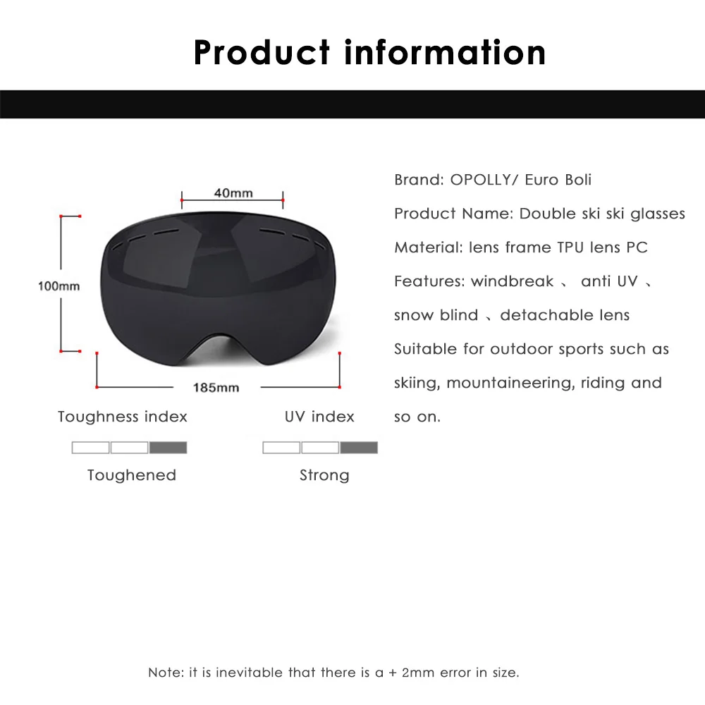 Лыжные очки двухслойные UV400 противотуманные для сноуборда мужчин и женщин зимние