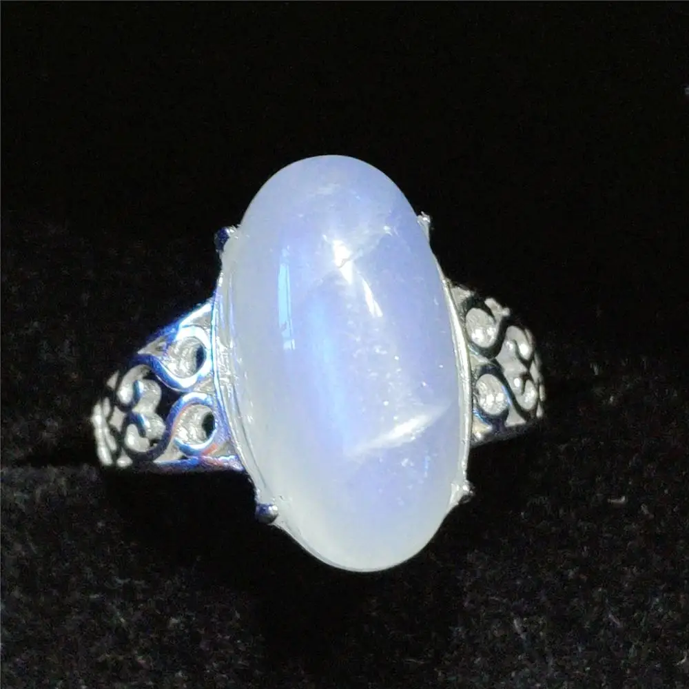 Natural Moonstone Blue Light Gemstone Adjustable Ring All Size 9x7mm For Women Men 925 Silver Best Gift Stone Ring AAAAA