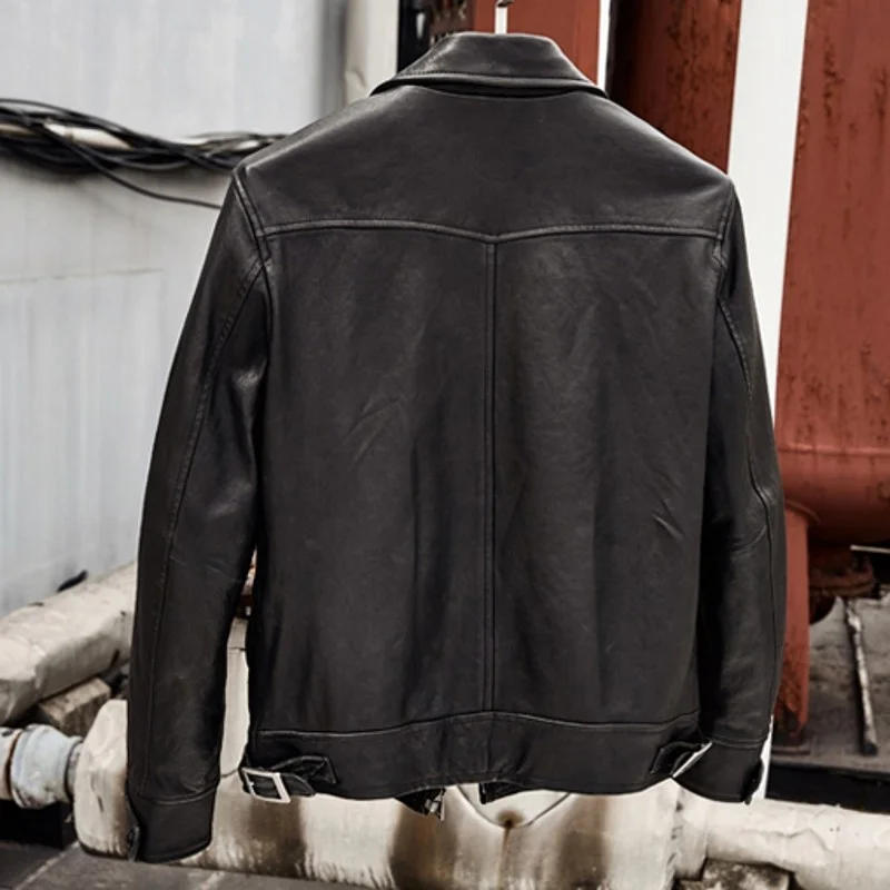 Мужская куртка из 100% натуральной кожи с карманами повседневная ветрозащитная в