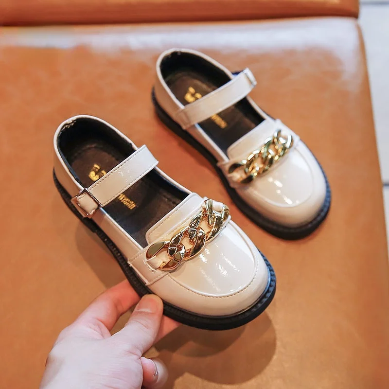 

Kids Shoes Western Style for Wedding Party Girls' Leather Shoes 2021 Autumn New Children Solid Fashion Flats Metal Button