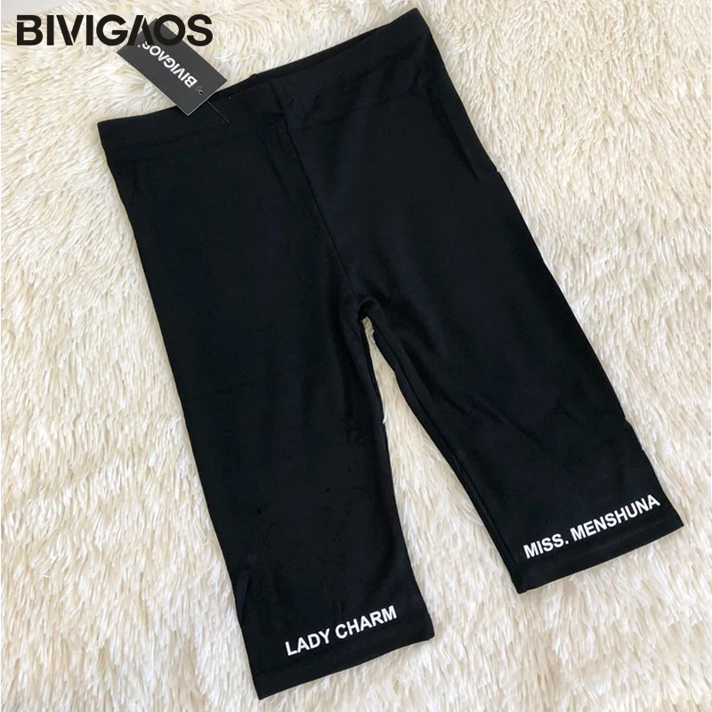 

BIVIGAOS Women Cotton Shorts Fitness Biker Shorts INS Trend Letters Knee Sport Short Summer Stretch Bottoming Shorts Plus Size