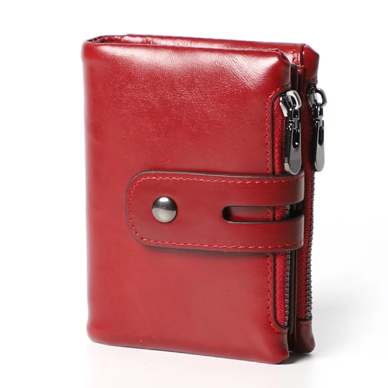 

Ladies genuine leather double zipper buckle coin purse