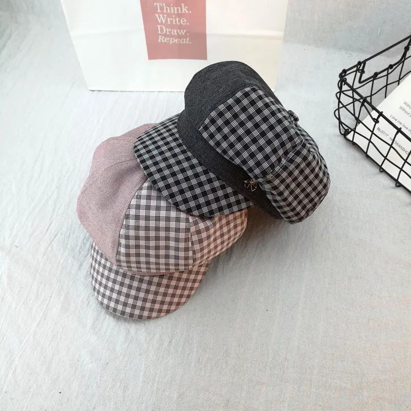 Женский Плетеный клетчатый берет шапка на зиму и весну восьмиугольник