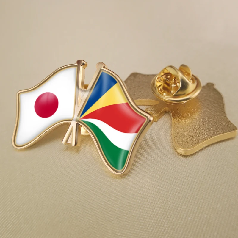 

Japan and Seychelles Crossed Double Friendship Flags Lapel Pins Brooch Badges