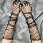 Длинные кружевные перчатки в горошек, женские тюлевые сетчатые черные белые перчатки с закрытыми пальцами, модные женские тонкие перчатки, рукавицы для этикета