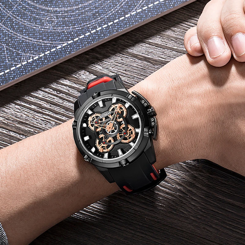 

RUIMAS Quartz Sport Watch Men Waterproof Creative Individuality Hardlex Mirror Man's Wristwatch Luminous