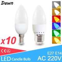 10pcslot e14 led candle bulb ac 220v e27 led bulb chandelier candle light 3w lamps decoration light six colors energy saving