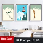 Зимние виды спорта лыжи стена фотокартина винтажные путешествия лыжи в снегу зимние постеры эстетический декор комнаты