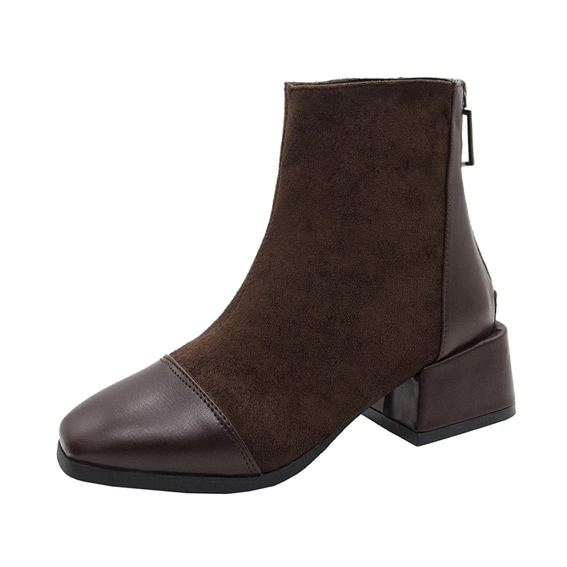 

Женские ботильоны, новинка 2021, Нескользящие модные Универсальные британские ботильоны на толстом каблуке с квадратным носком, весна-лето