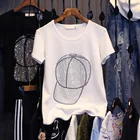 Женская летняя футболка, 2020, футболка с коротким рукавом, украшенная бриллиантами, T002