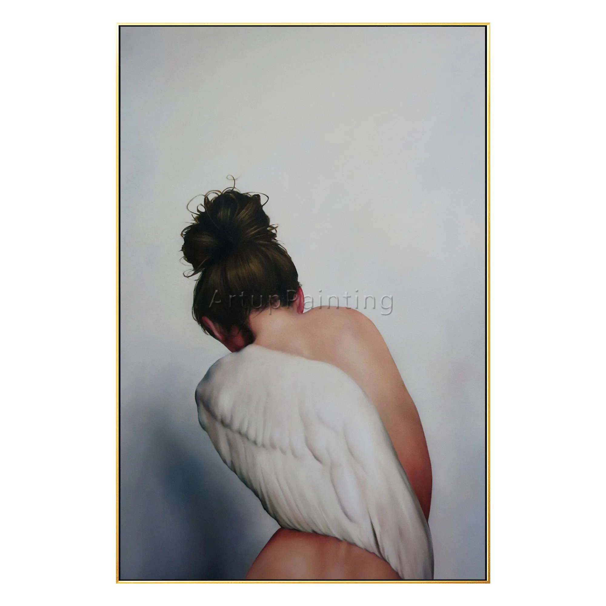 

Modern oil Painting on Canvas Hand Painted white feather woman potrait Wall Art Picture for Living Room Home Decoration