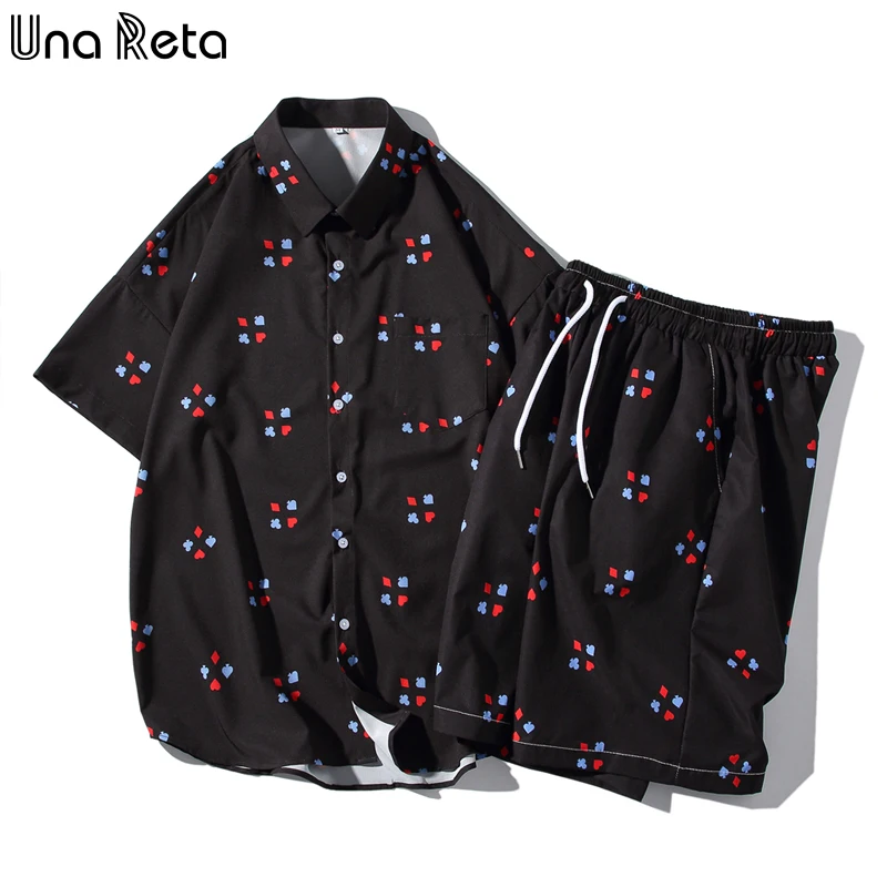 

Una Reta Print Tracksuit Men 2021 New Fashion Men's Clothes Summer Short Sleeve Shirt + Shorts Two-piece Men's Sets Suit