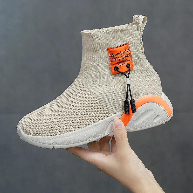 

2019 New Ankle Boots for Women Shoes Stretch Knit Thick Bottom Slip on Chunky Sneakers Platform Shoes Woman Sock Boots Plus Size