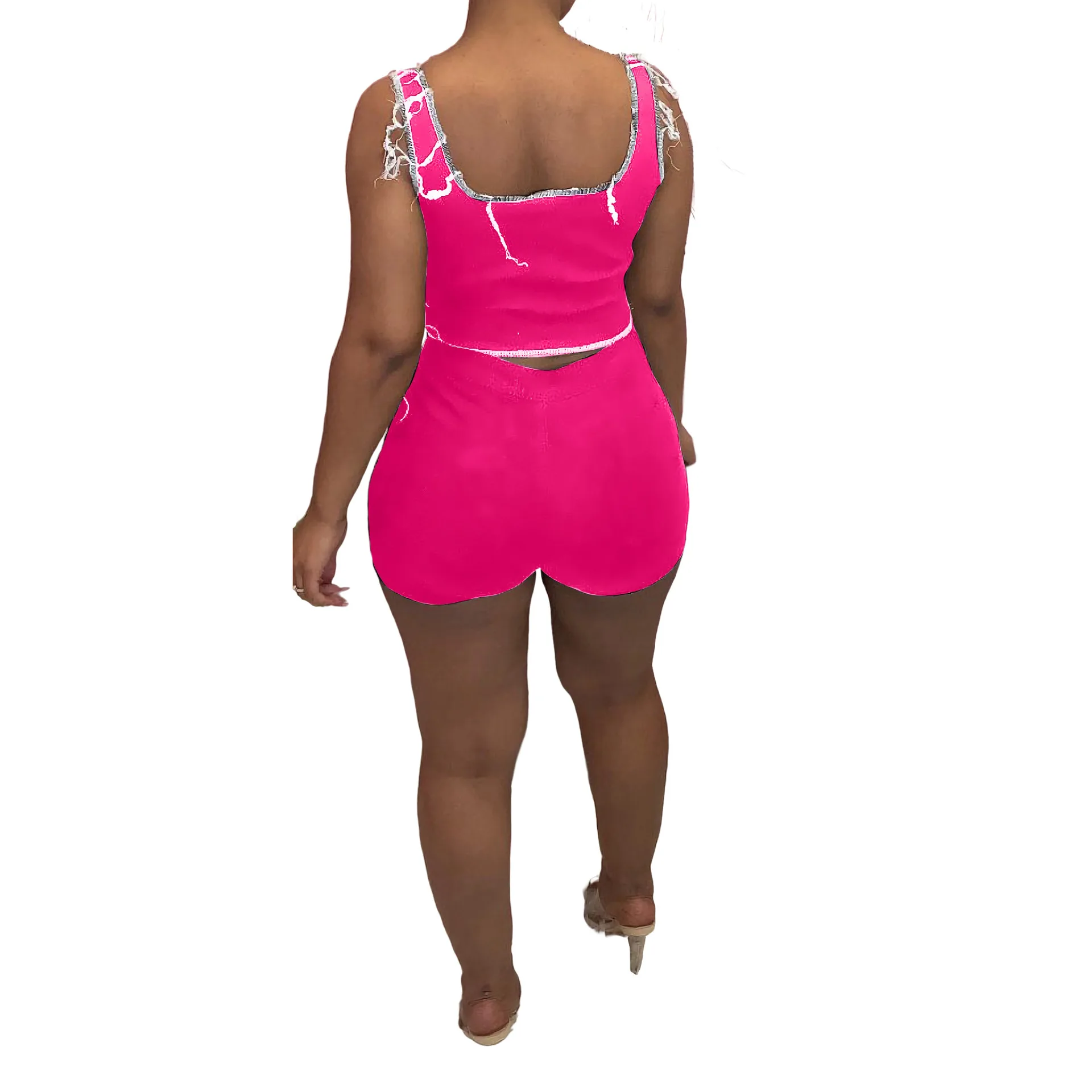 

SSEURAT Summer Street Solid Sweatsuit Sexy Women's Set Lace Up Crop Tops and Shorts Matching Two Piece Outfits