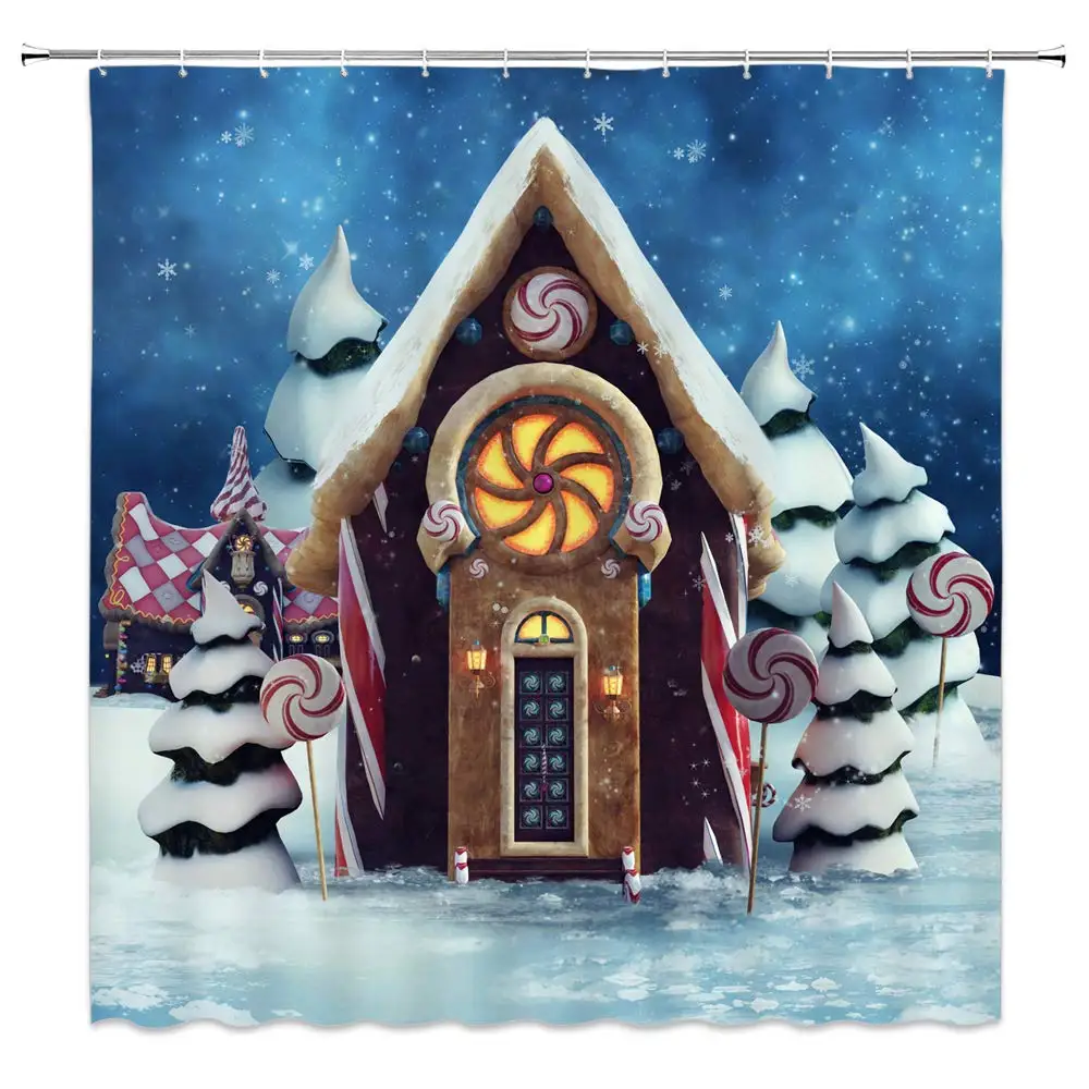 

Fantasy Fairytale Scene Lollipops Christmas Trees Cottage Winter Holiday White Snow Curtains With Hooks