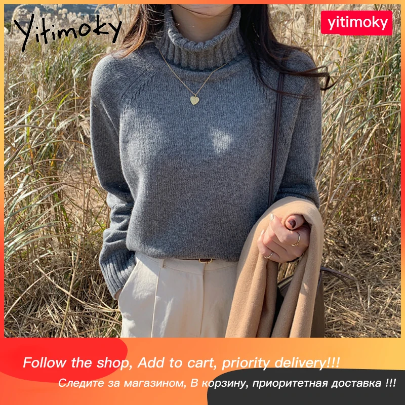 

Yitimoky Women Autumn Winter Sweater Clothes Turtleneck Pullover Knitted Thick Warm Ribbed Jumpers Casual Korean Black Gray New