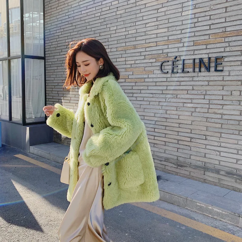 

2020 winter new fashion Tuscany composite fur one-piece sheep shearing particles thickened warm mid-length coat women's fur coat