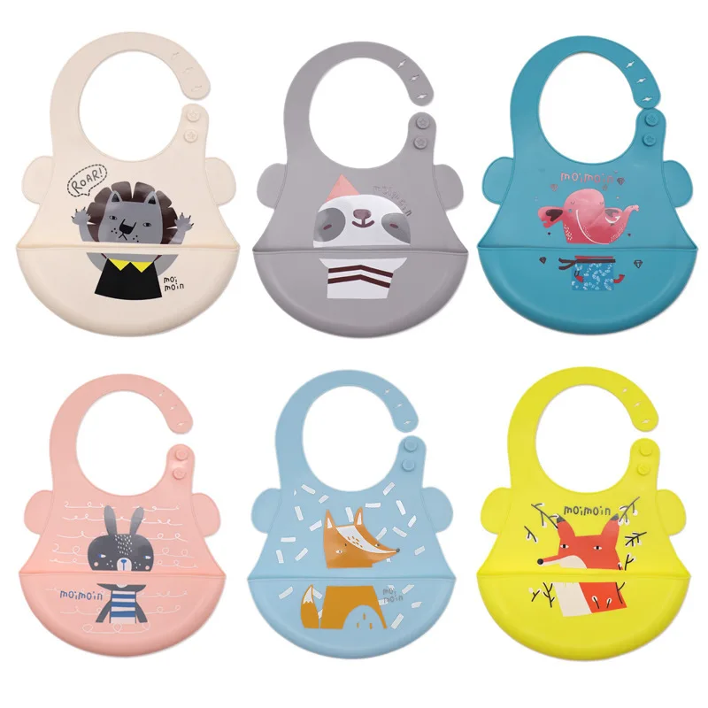 

Bib Cartoon Silicone Bib Three-Dimensional Portable Wash-Free Waterproof Eating Bib Animal Print Children's Adjustable Baby Bib