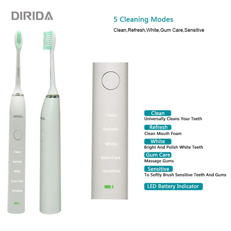 DIRIDA S 100 для взрослых перезаряжаемая звуковая электрическая зубная щетка IPX7