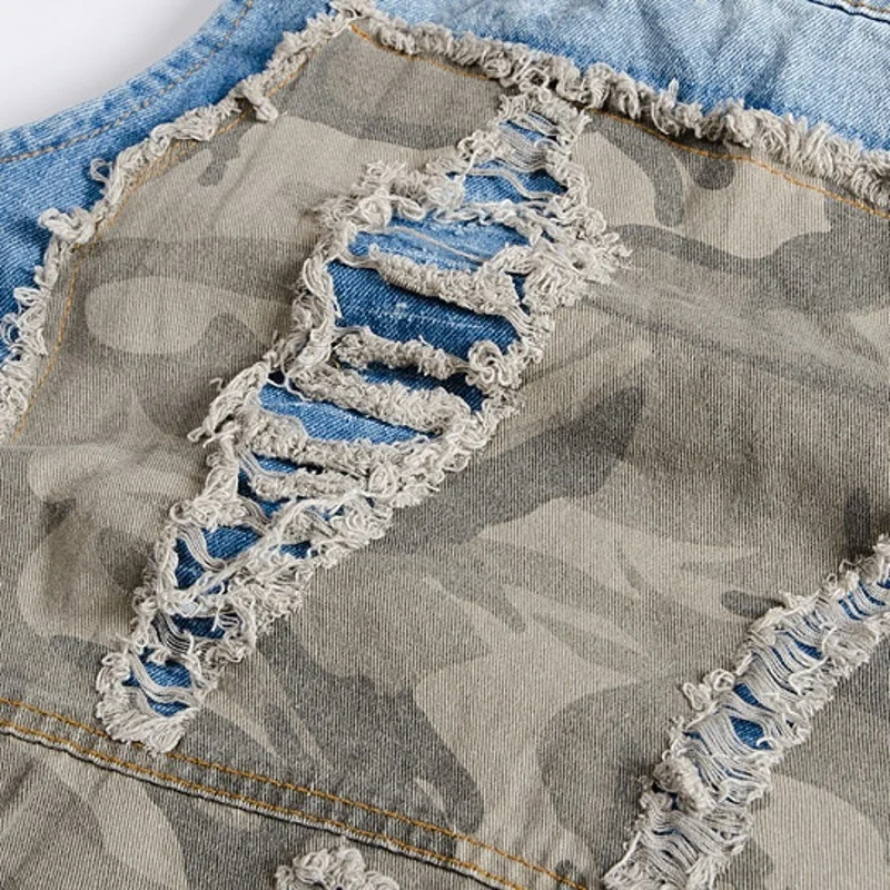 Женская джинсовая куртка без рукавов с дырками | Мужская одежда