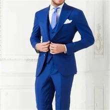 Costume Slim pour homme, 4 pièces, bleu, personnalisé, de haute qualité, à la mode, à revers, pour fête, veste, pantalon, cravate, gilet, nouvelle collection 2021  (4)