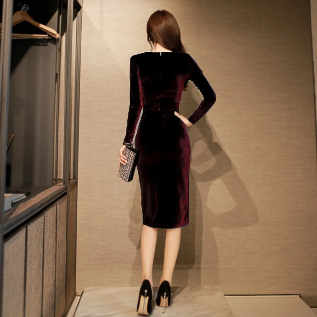 Модное женское элегантное сексуальное платье плотное бархатное однотонное