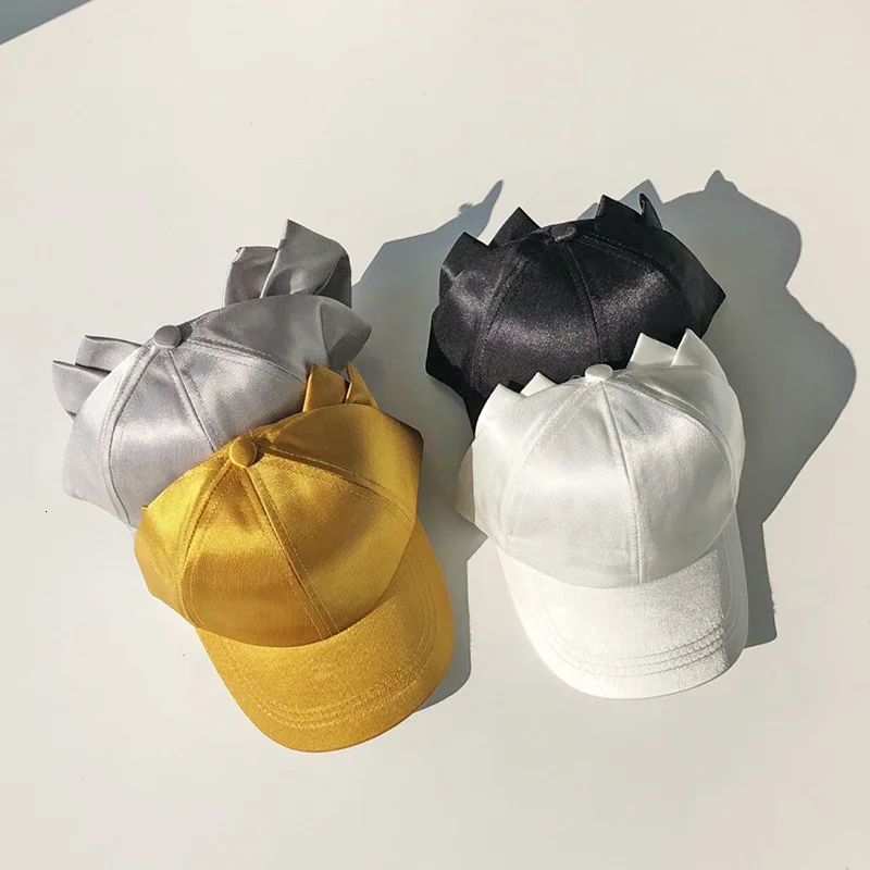 Adjustable Children Hat Women Silk Baseball Cap Embroidery Baseball Cap Girl Bow Hip Hop Dad Snapback Hat Female 2019 Autumn Hat