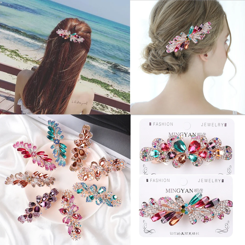 

Flower Barrettes Hair Clips Resin Floral Horsetail Headwear Girls Shiny Crystal Hairpins Ponytail Holder Hair Accessories
