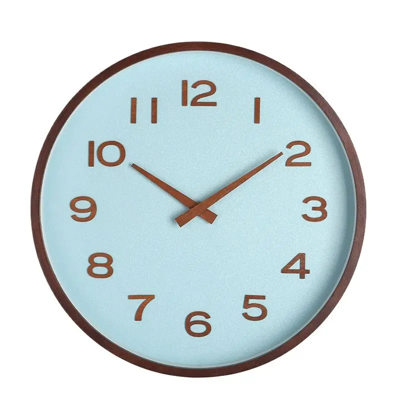 

Настенные часы из массива дерева, бесшумные большие современные часы, домашние деревянные настенные часы с синими иглами, домашний декор, п...