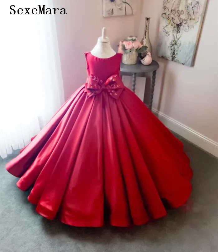 Роскошная красная атласная одежда для девочек платье с цветочным узором на