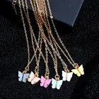 Женское длинное ожерелье с подвеской-бабочкой, золотистого цвета