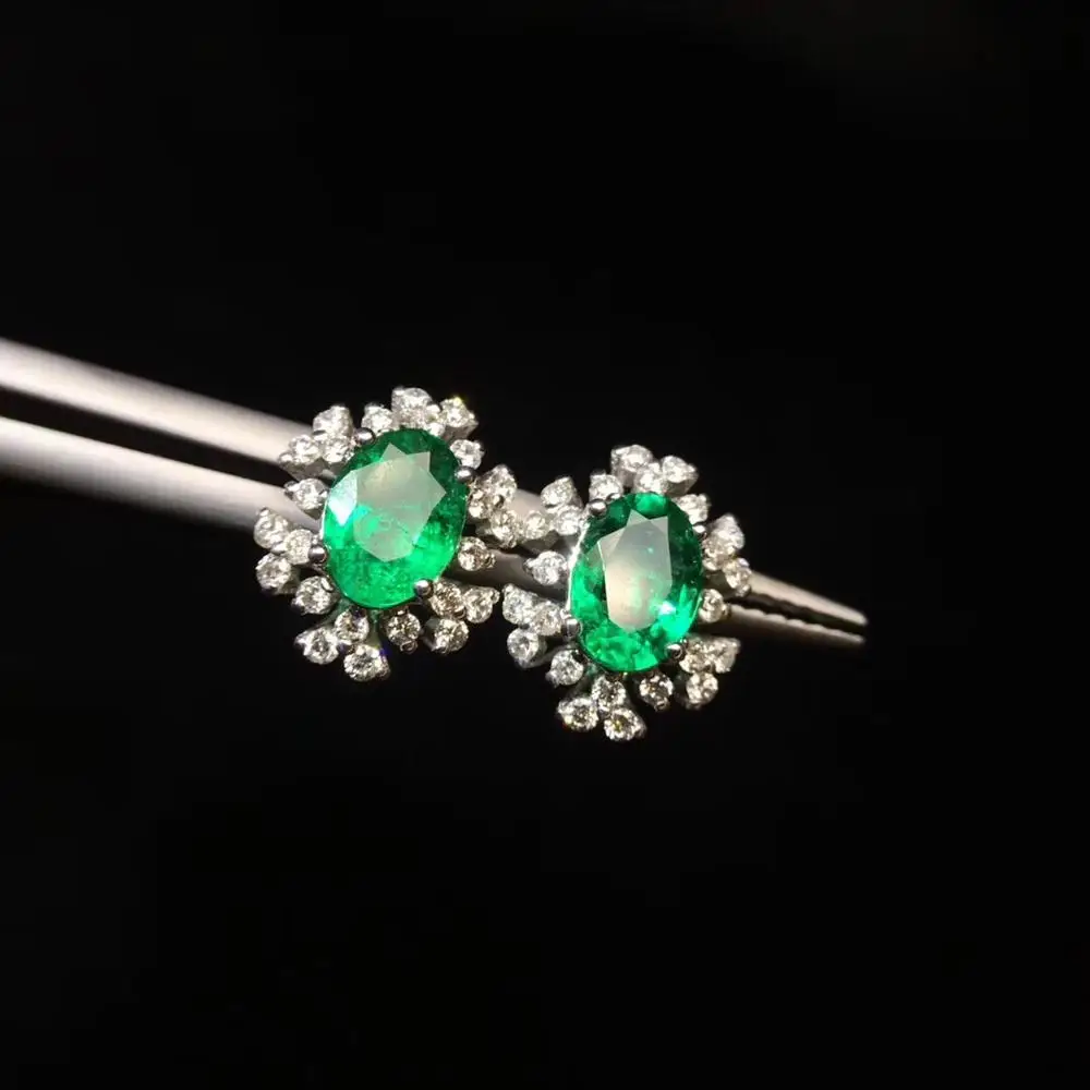 Женские серьги гвоздики с изумрудами ярко зеленые 100% карат|Серьги-гвоздики| |