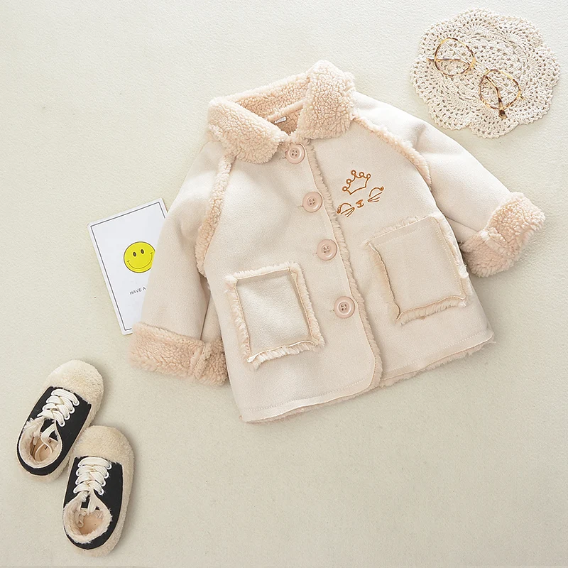 

Thicken Winter Windproof Warm Baby Girls Woolen Coat Leopard Print Children Outerwear For 80-120cm