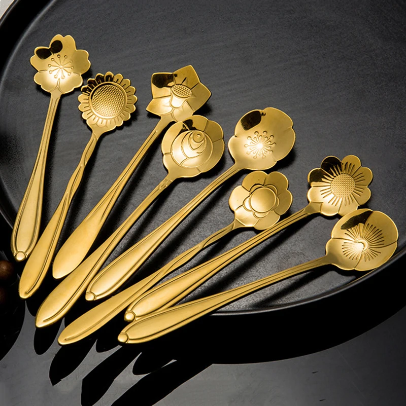 

Golden Stainless Steel Desser Spoon Ice Cream Coffee Spoon Teaspoon Cocktail Spoon Barware Kitchen Accessories