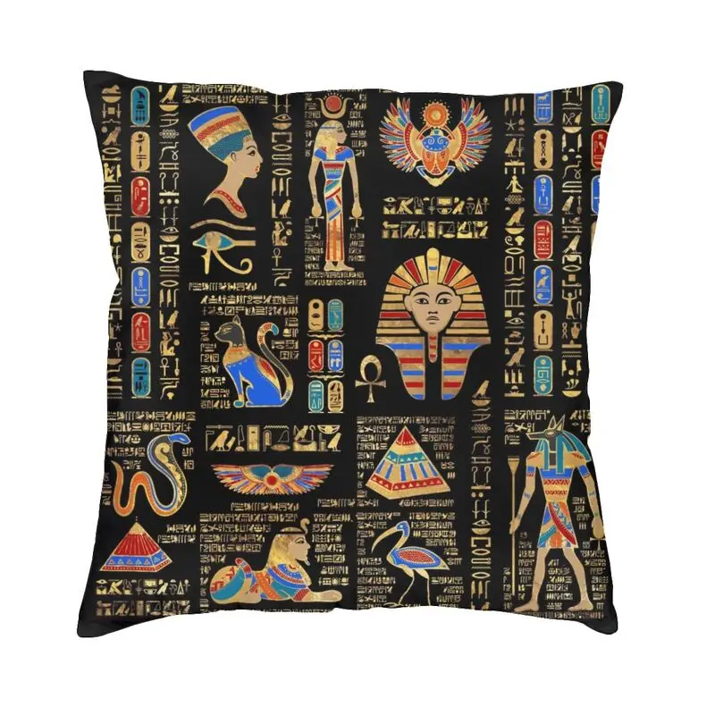 

Egyptian Hieroglyphs And Deities God Cushion Cover Ancient Egypt Pharaoh Throw Pillow for Sofa Pillowcase Living Room Decoration