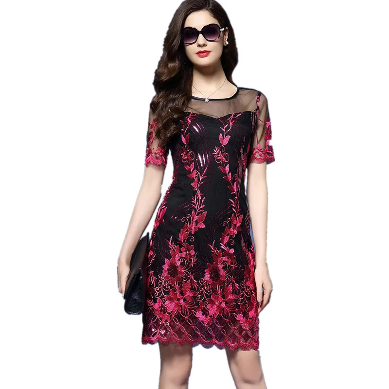 Высококачественное черное платье с вышивкой кружевное женское летнее 2020