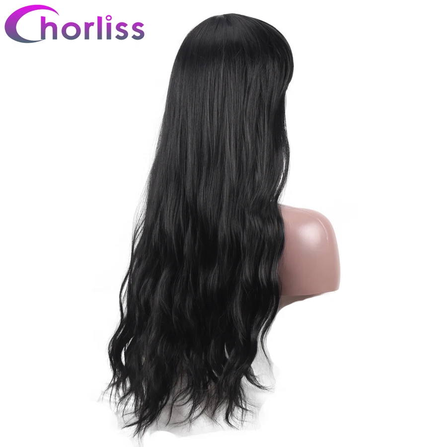 Парики длинные волнистые с полной бахромой синтетические натуральные косыми