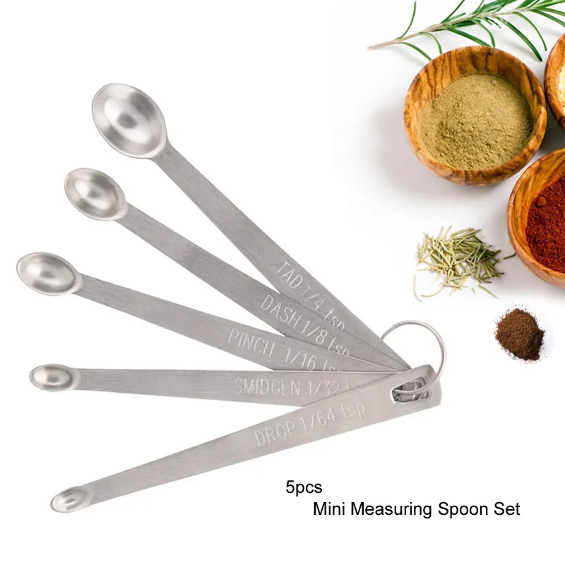 

5pcs Mini Measuring Spoon Set Stainless Steel Coffee Tea Seasoning Multiple Size Measuring Spoons Kitchen cake BakingTools