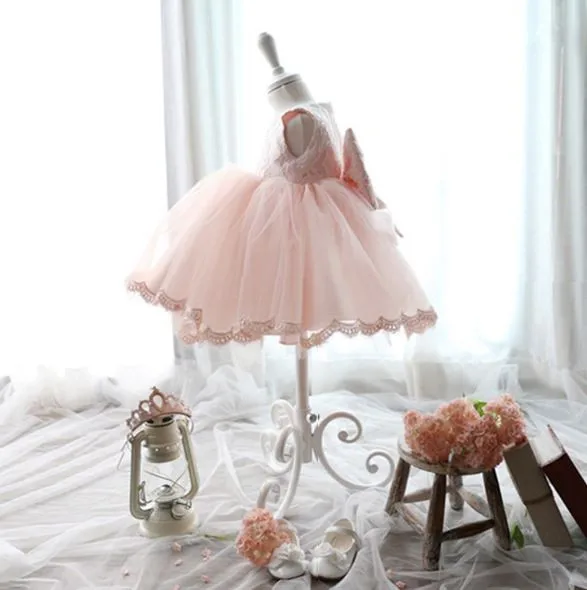 Elegant Girl Dress Girls 2021 Summer Fashion Pink Lace Big Bow Party Tulle Flower Princess Wedding Dresses Baby dress | Детская одежда