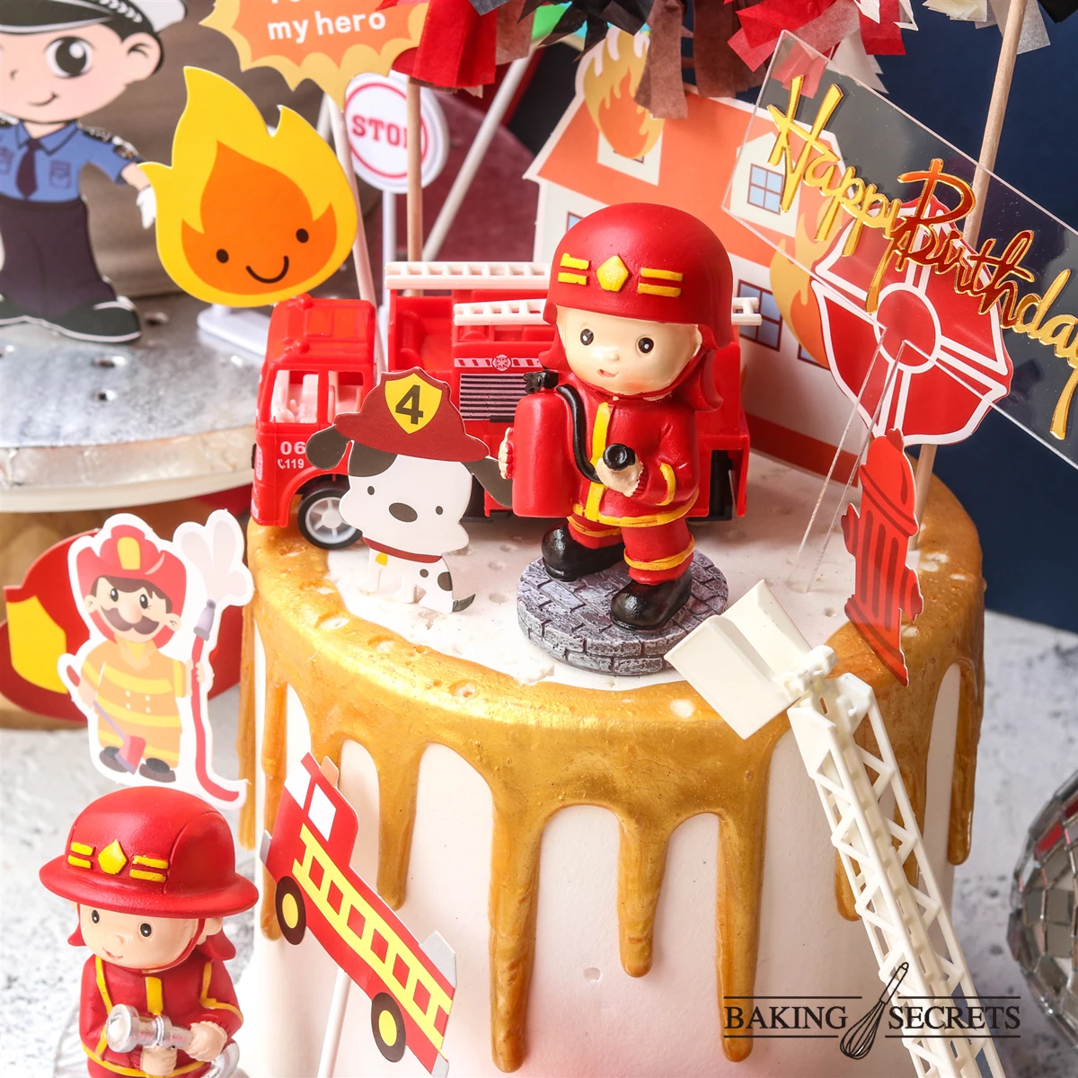 Пожарная лестница грузовик украшения для детского дня резервуар воды с топперы