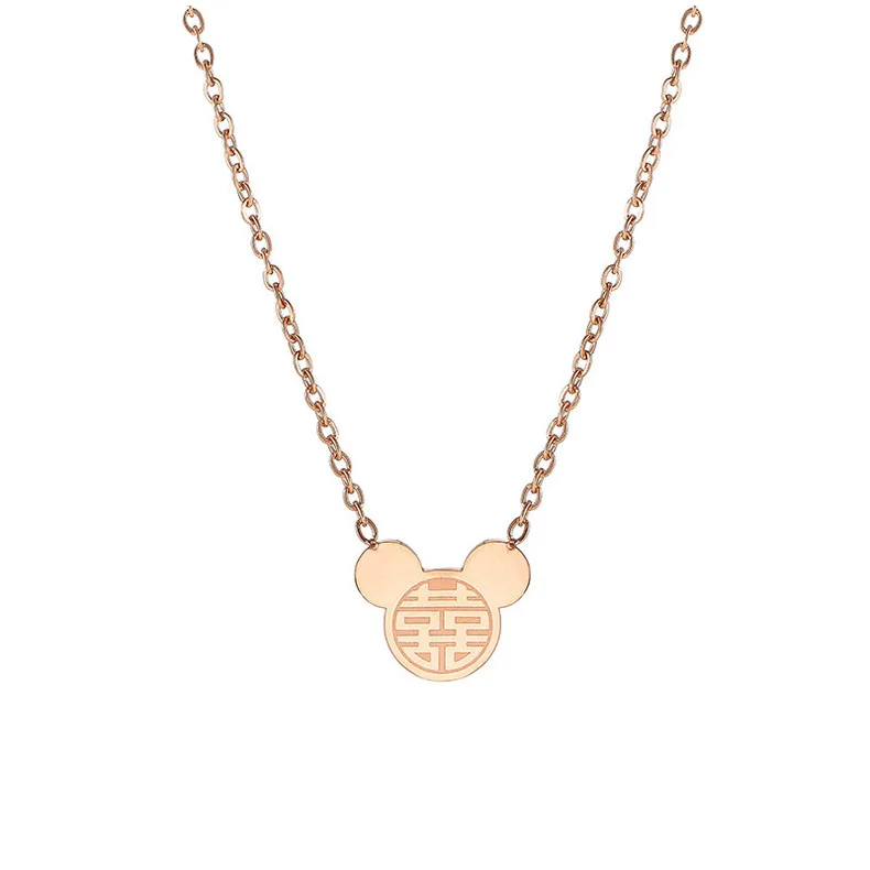 

Double Happiness Mickey Titanium Steel Necklace Female Fashion Clavicle Chain Personalit Pendant Korean Simple Jewelry Pendant