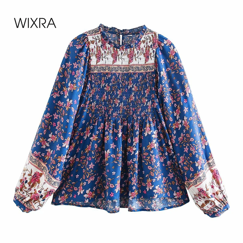 

Wixra Womens Blouse Long Sleeve O Neck Casual Pretty Holiday Female Shirts Spring Summer High Street Tops