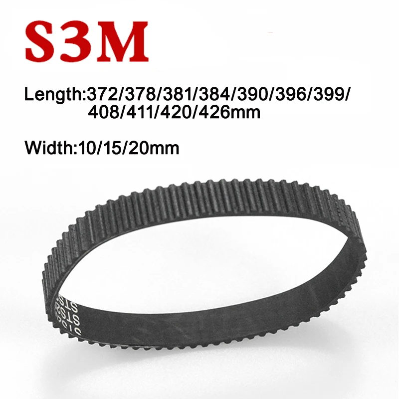 

S3M Timing Belt Length 372/378/381/384/390/396/399/408/411/420mm Industrial Transmission Belts STS Trapezoidal Arc Tooth
