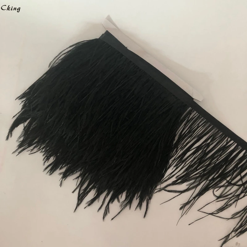 

8-10CM Black Natural Real Ostrich Feather Fringes 10 Meters/Lot Feathers Lace For Clothing Sewing Deocoration feathers Crafts