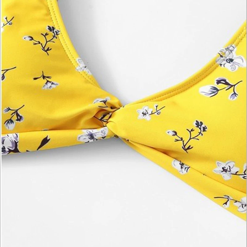 Желтый Цветочный укороченный топ с пуш-апом комплект бикини 2019 купальники для