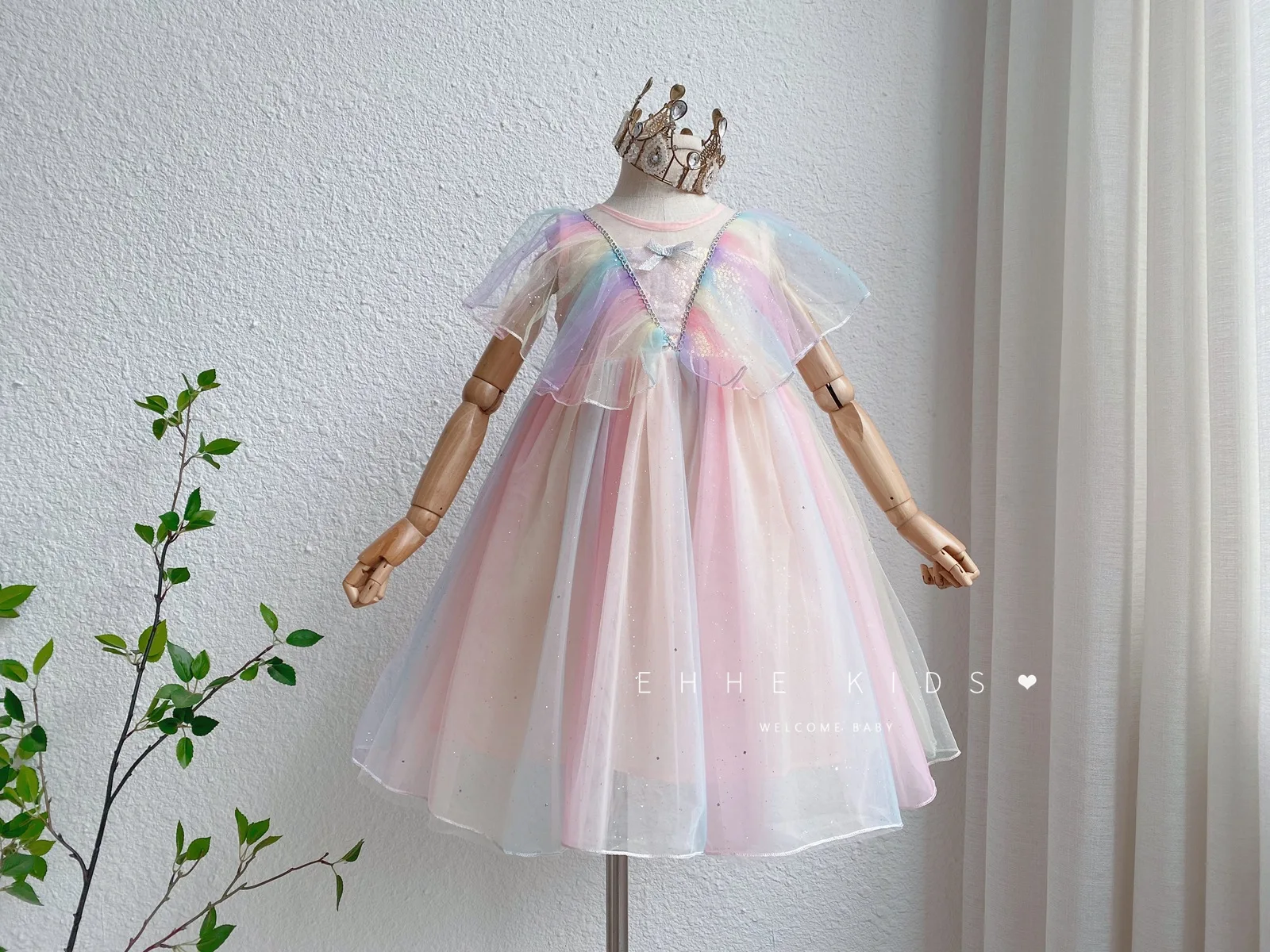 

2021 Girls dress short sleeve princess party dress rainbow candy colour kids dresses 100-140 5pieces/lot