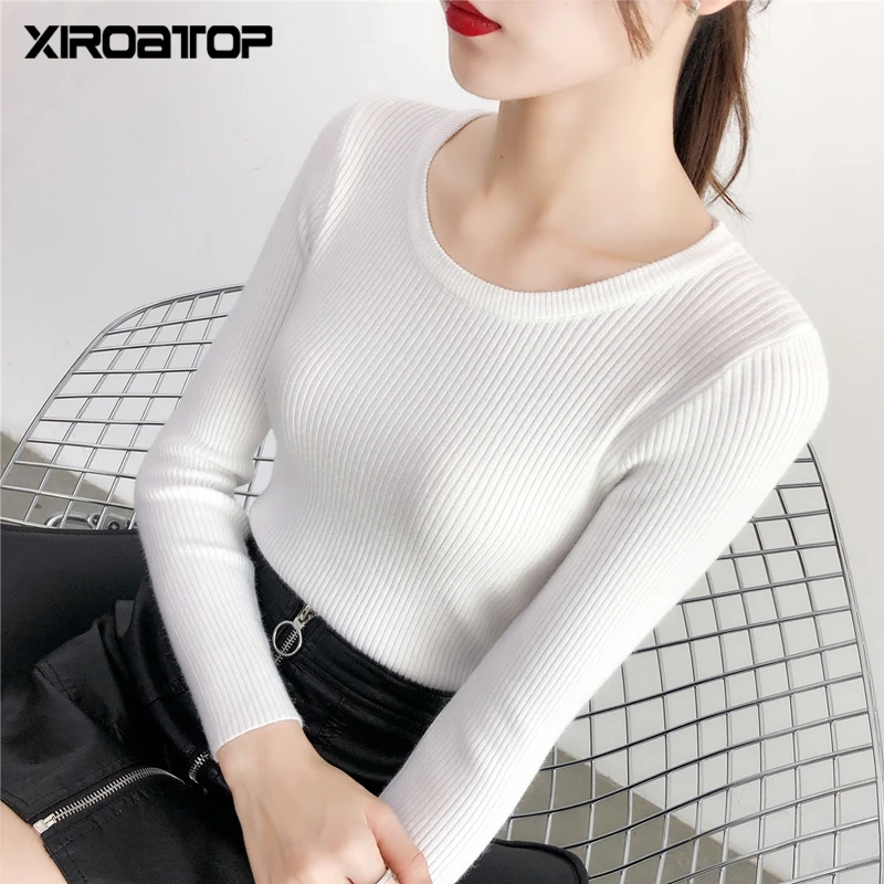 

Autumn winter Women Knitted Sweater stretch Pullover Soft Slim Tops Knitwear round neck tight-fitting long-sleeved sweater
